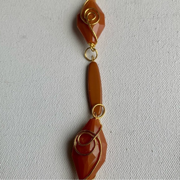 Vintage Butterscotch Beaded Long Necklace Golden Wire Wrapped Beads Elegant 21" - Picture 7 of 7